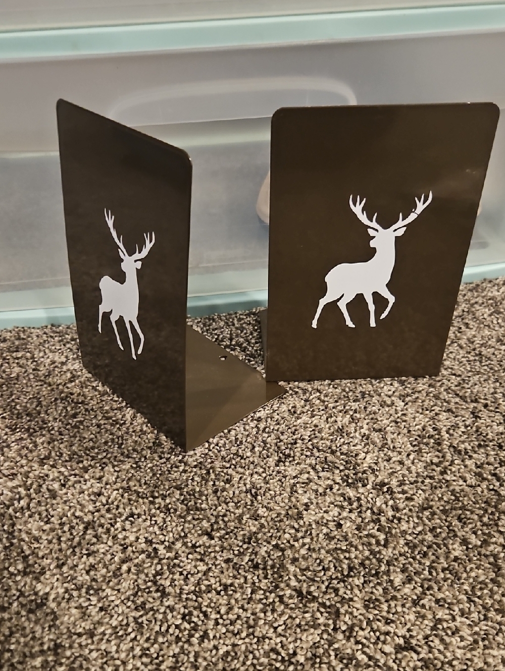 Deer Silhouette Metal Bookends - Black with White Deer